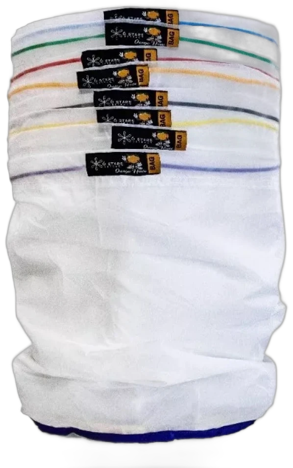 Pilha de bags de lavagem 6 Stars, com as faixas coloridas de micragem